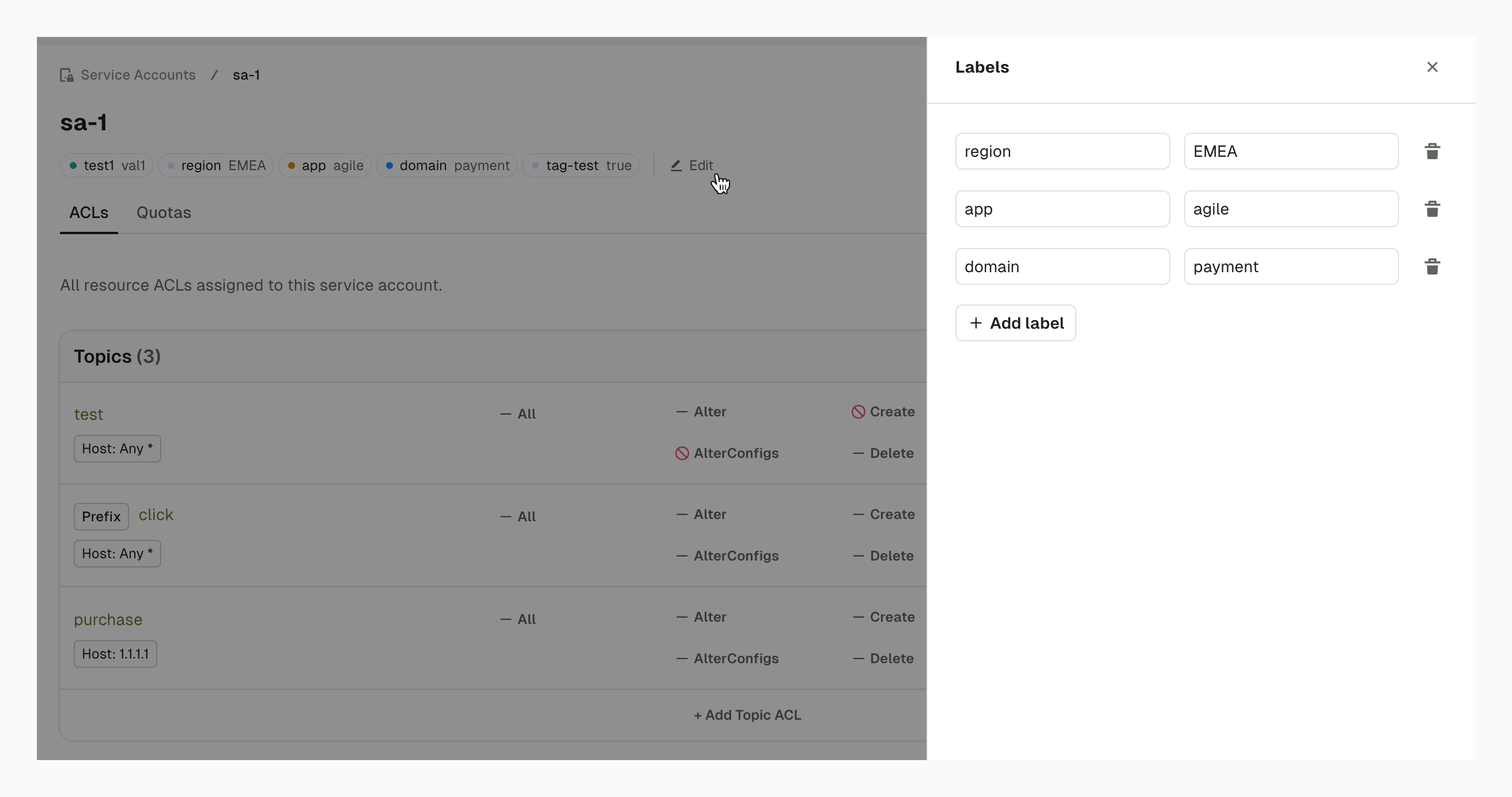 Service account label details